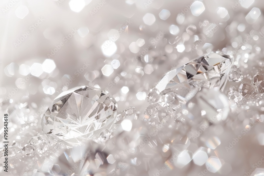 Poster sparkling diamond-like sparkles sparkling against a soft transparent white backdrop, adding a touch 