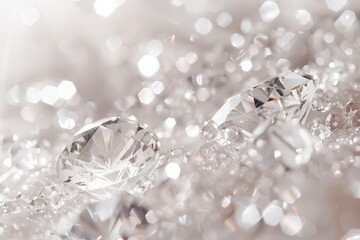 Sparkling diamond-like sparkles sparkling against a soft transparent white backdrop, adding a touch of opulence and allure