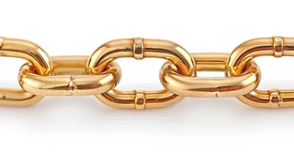 Deurstickers   A high-resolution image of a golden chain against a pristine white backdrop, complete with a clipping path at the chain's uppermost point © Jevjenijs
