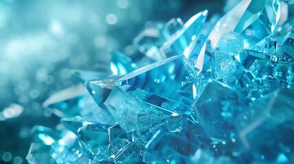 Cyan hexagonal crystals growing on a 2D card, resembling natural mineral forms - obrazy, fototapety, plakaty