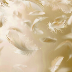 yellow feathers floating delicately on a 2D card, soft and ethereal - obrazy, fototapety, plakaty