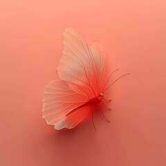 Dark coral gradient background, Butterfly of salmon light and technological computational, salmon tones, minimalism, dark coral background, 3D rendered - obrazy, fototapety, plakaty