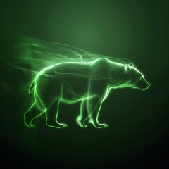 Ethereal green light forming a bear, standing majestically against a dark green gradient, no shadows - obrazy, fototapety, plakaty