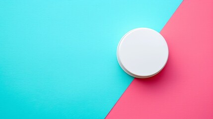   A white toilet against a pink-blue wall