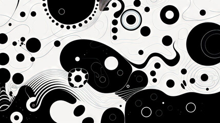 Geometric abstract background with black dots, circles and lines. - 795545804