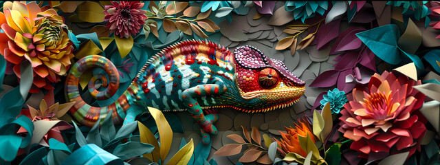Obraz premium Chromatic Leap: The Chameleon's Artistic Emergence