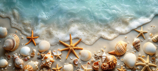 Obraz premium Tranquil Seashore Scene with Shells and Starfish