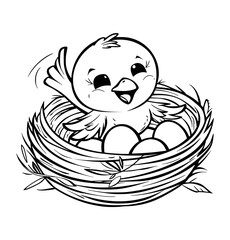 Cute bird illustration coloring pages - coloring book for kids