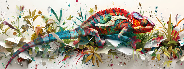 Fototapeta premium Chromatic Leap: The Chameleon's Artistic Emergence
