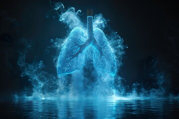 A person's lungs become smoking after many years. The effect of cigarettes on the lungs.  - obrazy, fototapety, plakaty