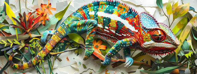 Fototapeta premium Chromatic Leap: The Chameleon's Artistic Emergence