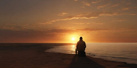 Fototapeta premium watching the sunset sad deep thoughts alone beach nights