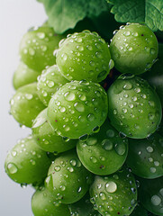 Obraz premium Fresh Green Grapes with Water Droplets Against a Bright Background