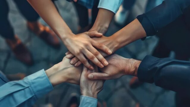 A group of people are holding hands in a circle