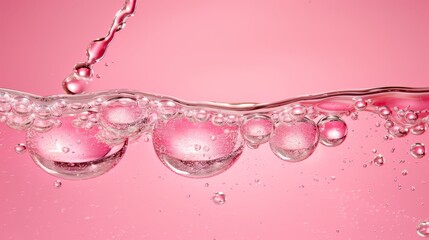   A pink background filled with water bubbles, below lies more bubbles
