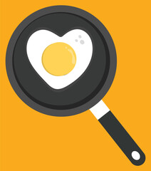 Cooking pan fried egg vector food breakfast. Frying eggs on frying pan. Breakfast menu logo on white background