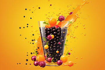 Fruit juice and berries in bubble tea with juicy splash in the glass. - 795548840