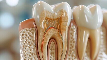 Cutaway Dental Model Demonstrating Inside of a Healthy Tooth - obrazy, fototapety, plakaty