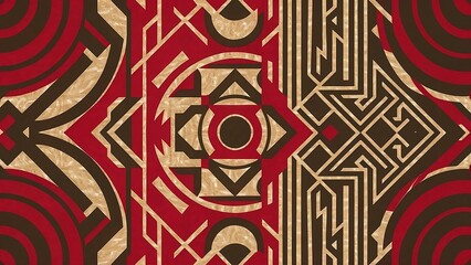 Background with geometric patterns, in red, beige and black colors