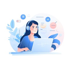 Minimalist UI illustration of Customer Supportin a flat illustration style on a white background with bright Color scheme, dribbble, flat vector