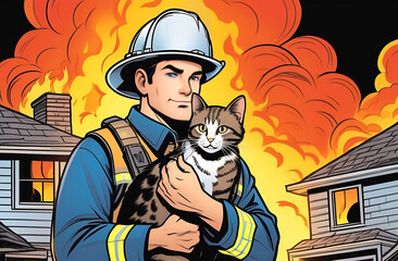 Saving a cat from the fire - obrazy, fototapety, plakaty