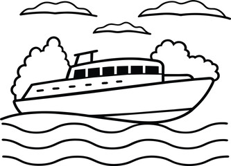 Boat Vehicle Coloring Page for Kids. Vehicles line art for coloring book