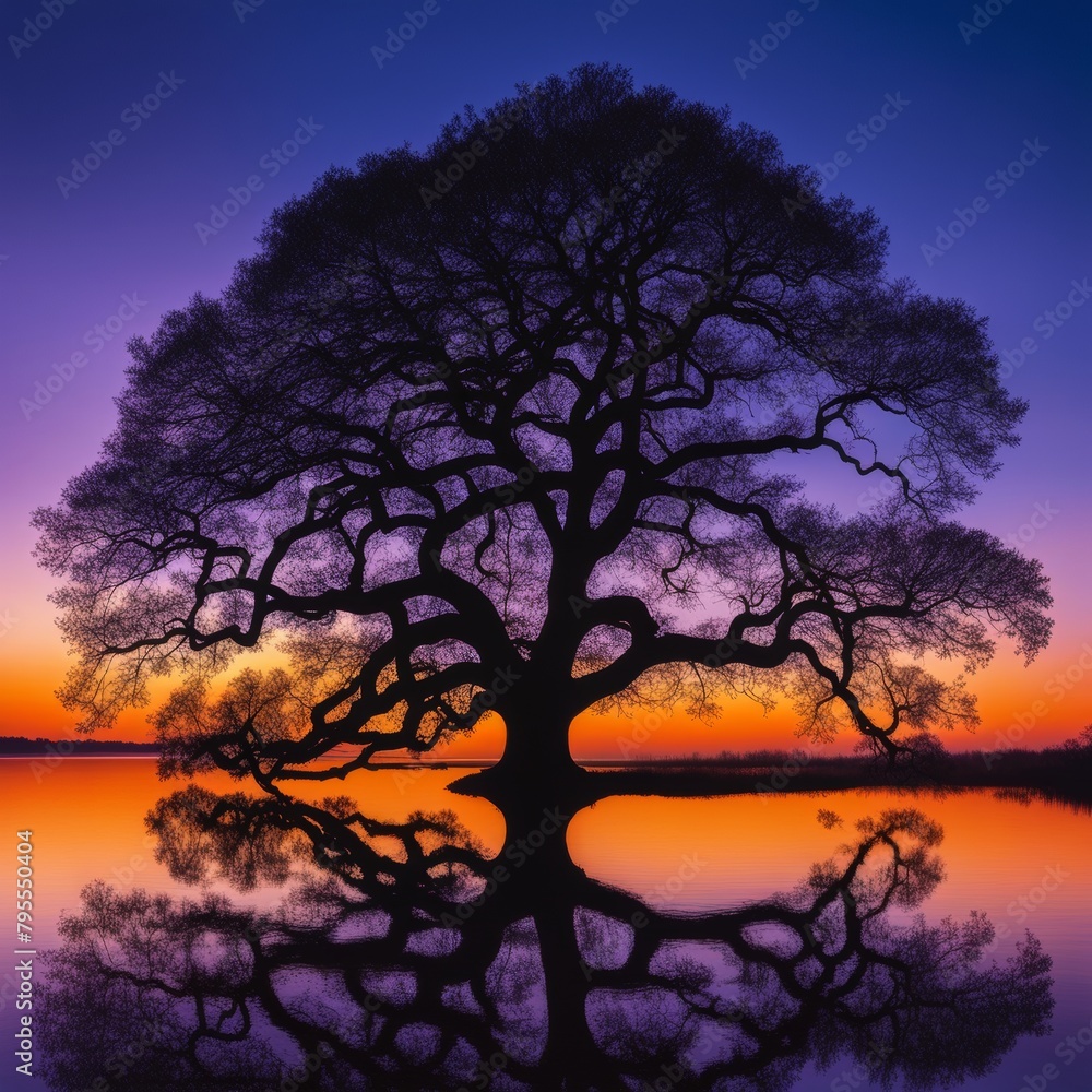 Canvas Prints silhouette of a tree in the evening