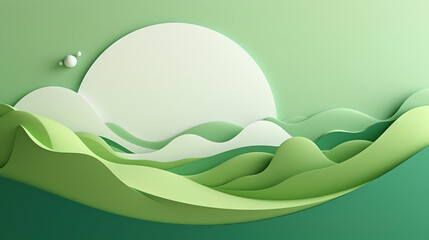 Green paper cut landscape with hills and mountain curves. - 795550459