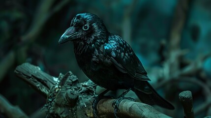 a realistic, beautiful black raven - obrazy, fototapety, plakaty