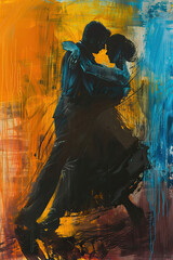 Painting of Argentinian Tango dancers in traditional tango clothes. Illustration poster. Ai generative. - obrazy, fototapety, plakaty
