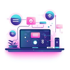 Minimalist UI illustration of IOTin a flat illustration style on a white background with bright Color scheme, dribbble, flat vector