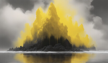Yellow and black mountain art illustration - obrazy, fototapety, plakaty