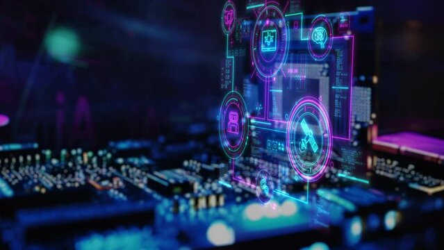 Controlling systems using a microprocessor, infographics in 3D space.