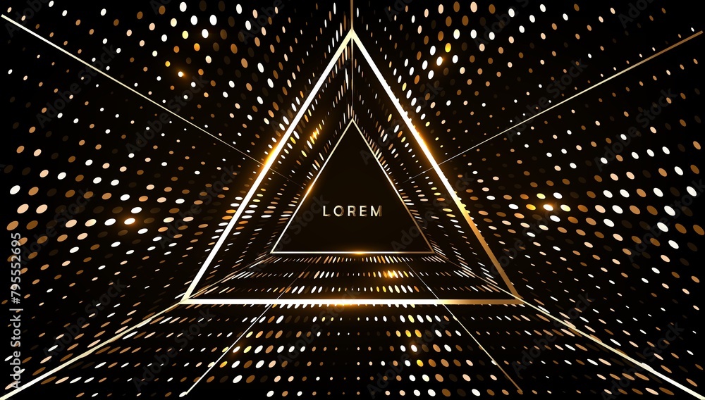 Poster abstract black and gold triangle frame template with light effect