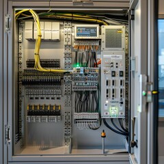 A large computer room with many wires and cables