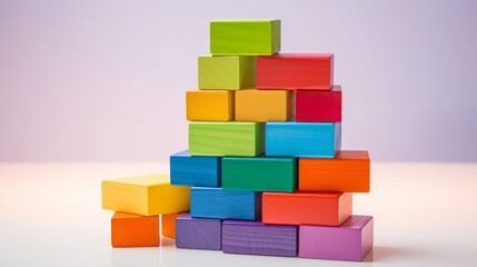 A child's rainbow-colored building blocks