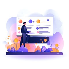 Minimalist UI illustration of SEOin a flat illustration style on a white background with bright Color scheme, dribbble, flat vector - obrazy, fototapety, plakaty