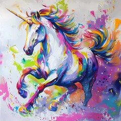 Unicorn racing, colorful, colorful, modern art, optional, dynamic