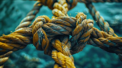 Fototapeta premium A rope is tied in a knot. The rope is yellow