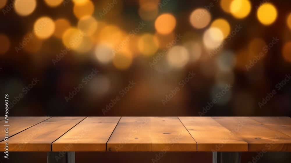 Poster the empty wooden table top with blur background. exuberant image. generative ai