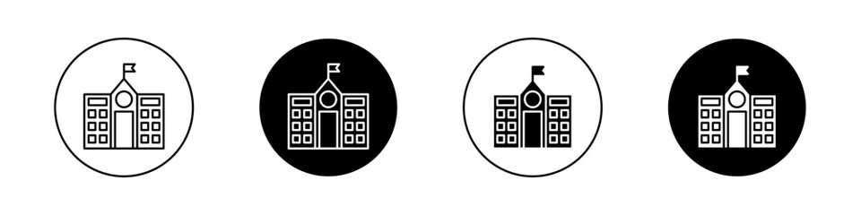 high School building icon set. college or university campus building vector symbol in black filled and outlined style.