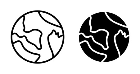 World icon set. earth geography vector symbol. globe pictogram. international or global icon in black filled and outlined style.