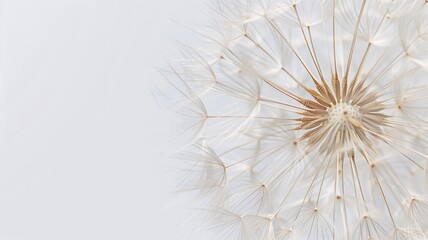 Dandelion seed head centered against a pale background.