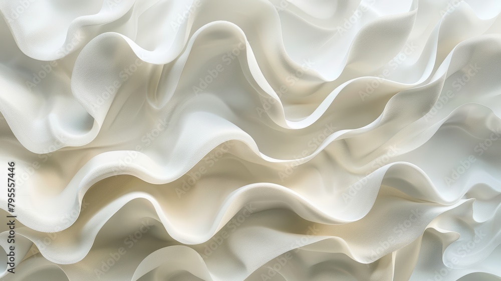 Poster abstract background illustration featuring layers of bright white fabric with wavy forms and pronoun