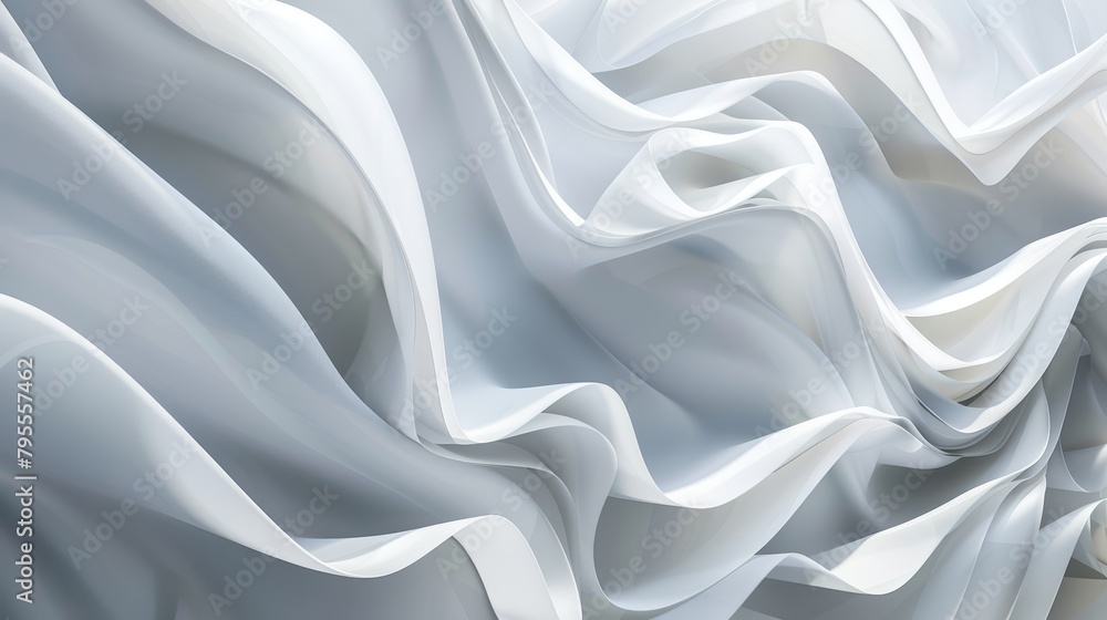 Poster abstract background illustration featuring layers of bright white fabric with wavy forms and pronoun