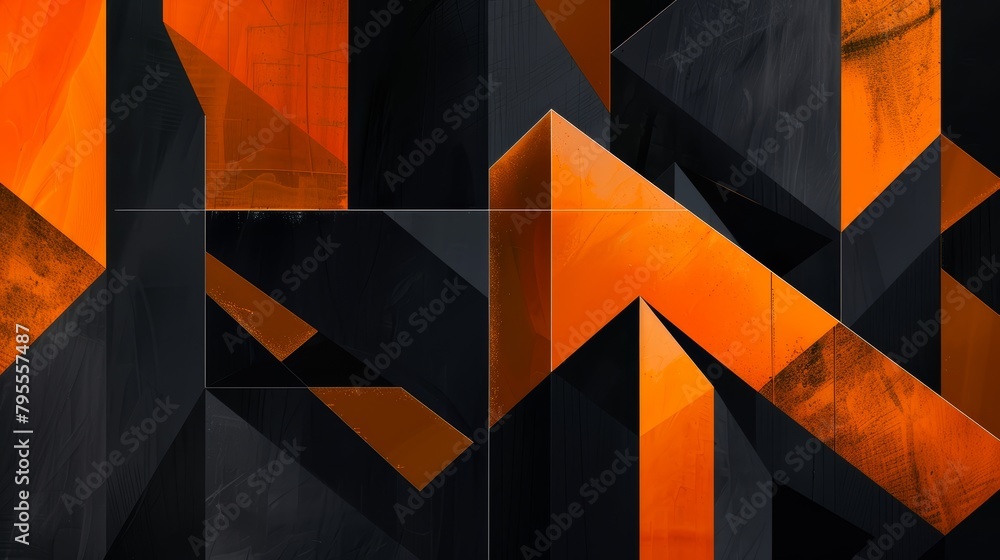 Poster abstract generative ai illustration showcasing a sharp geometric pattern of black and orange panels,