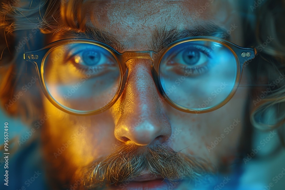 Poster a captivating artistic image with blue and orange light swirls creating a mesmerizing abstract backg