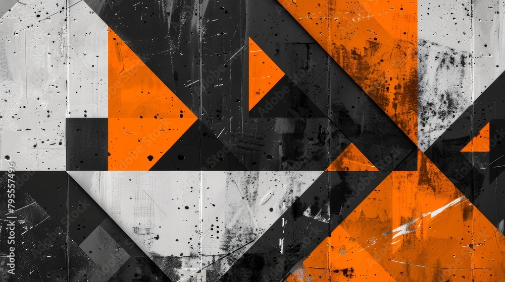 Poster abstract generative ai illustration showcasing a sharp geometric pattern of black and orange panels,