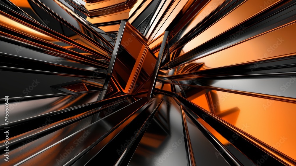 Poster ai-generated abstract design with geometrically arranged black and orange panels, creating a strikin