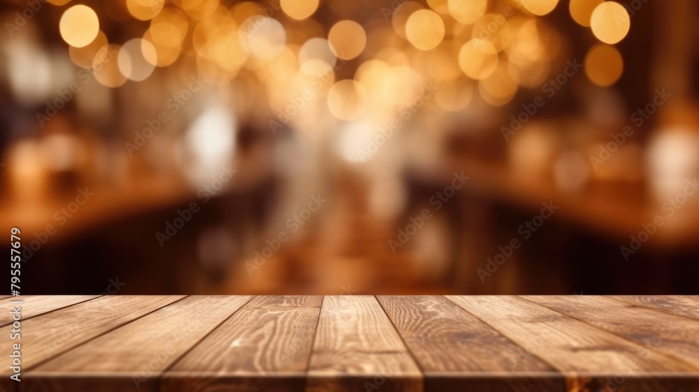 Poster the empty wooden table top with blur background. exuberant image. generative ai
